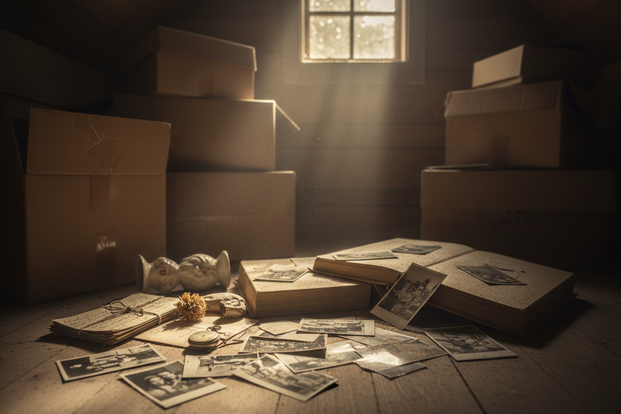 An image conveying this sentiment
Yet traditional methods of preserving memories often fall short, leaving us with forgotten objects and fading recollections. The treasures we collect—photos, keepsakes, and personal mementos—end up neglected in dusty boxes and endless digital archives, lost in the scroll through thousands of images to find that one special moment.