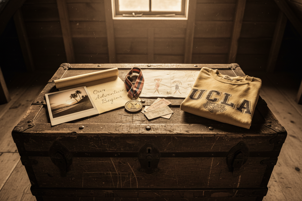 Make the tone vintage/sepia - make the background the top of an old trunk in attic